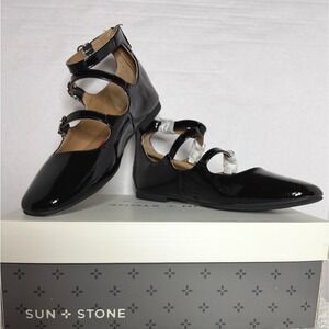 New Black Patent Leather Mary Jane Ballet Flats Triple Strap Shoes Womens 8